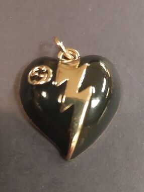 GG Black & Gold Heart Lightning Bolt Charm Pendant